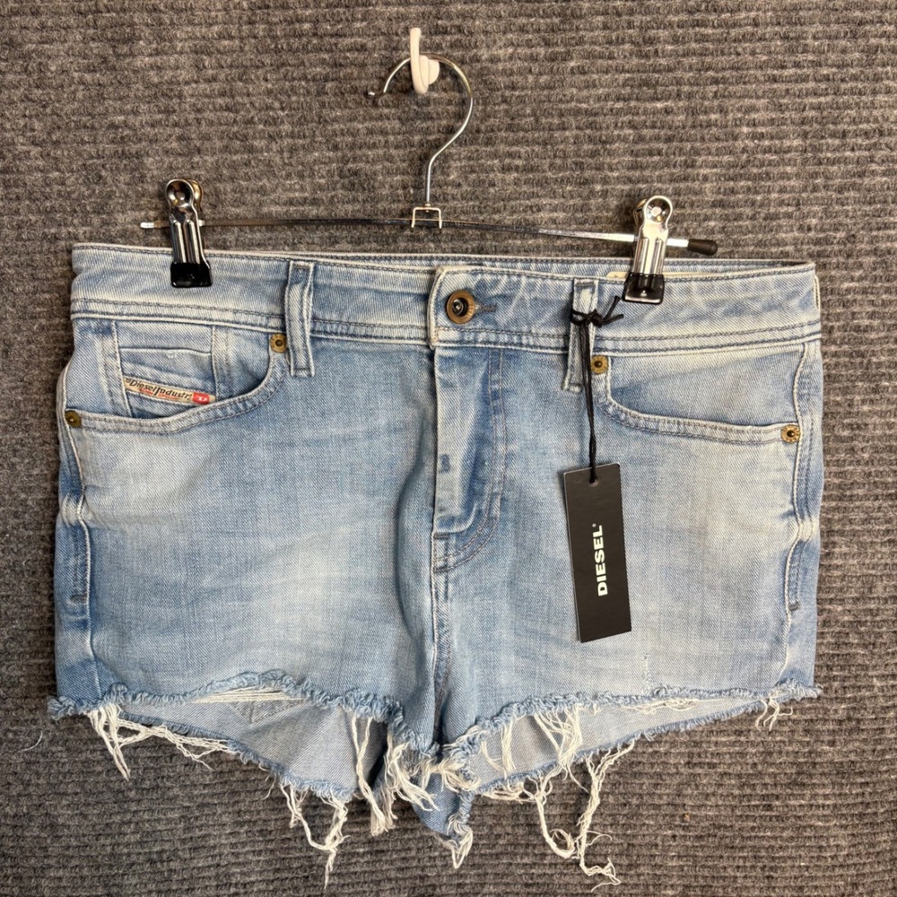 Diesel Reenshort Denim Shorts 27 NWT Light Wash Distressed Cutoff Y2K